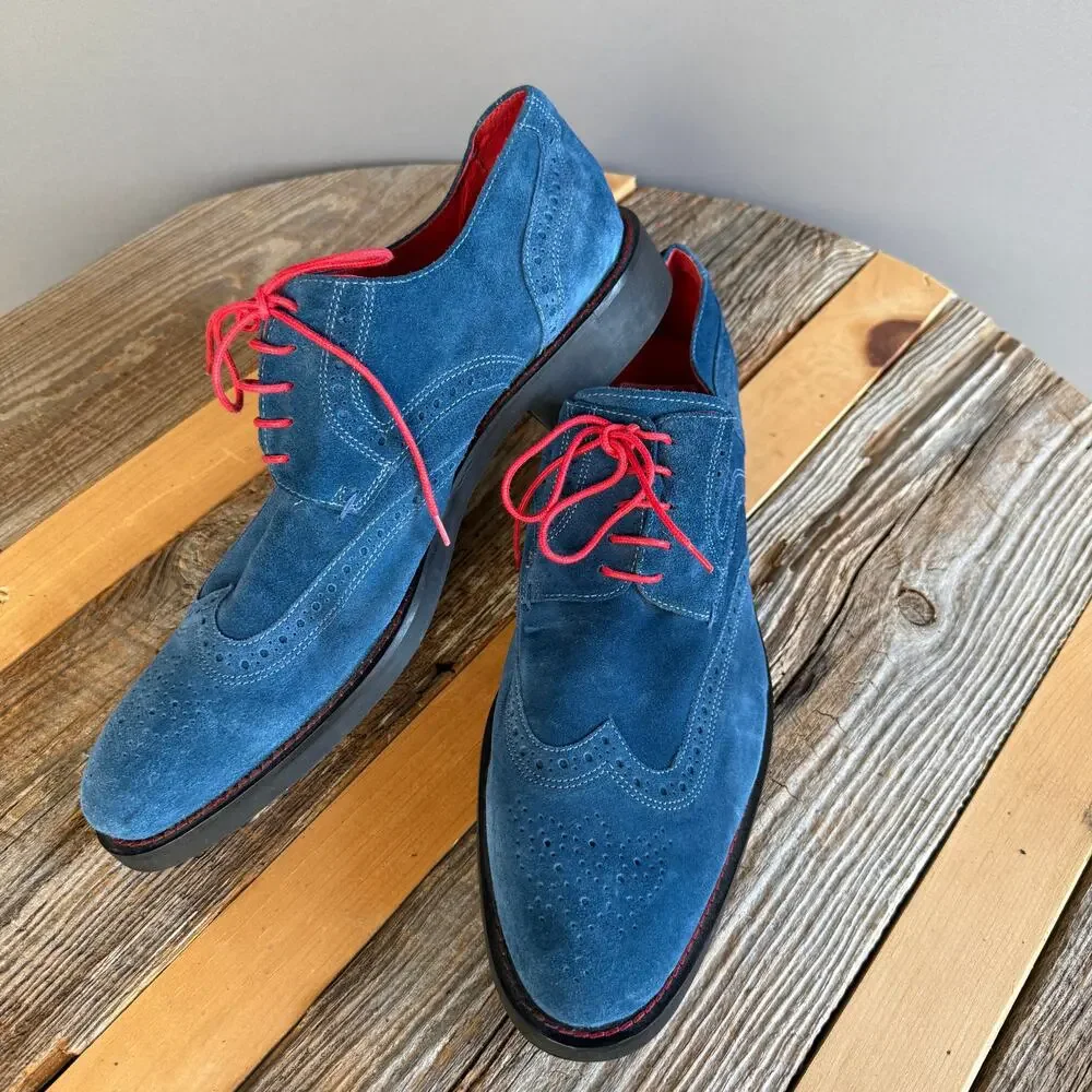 Bugatchi blue suede wing tip dress shoes - loafers - red laces - size 12.5 - Picture 1 of 9